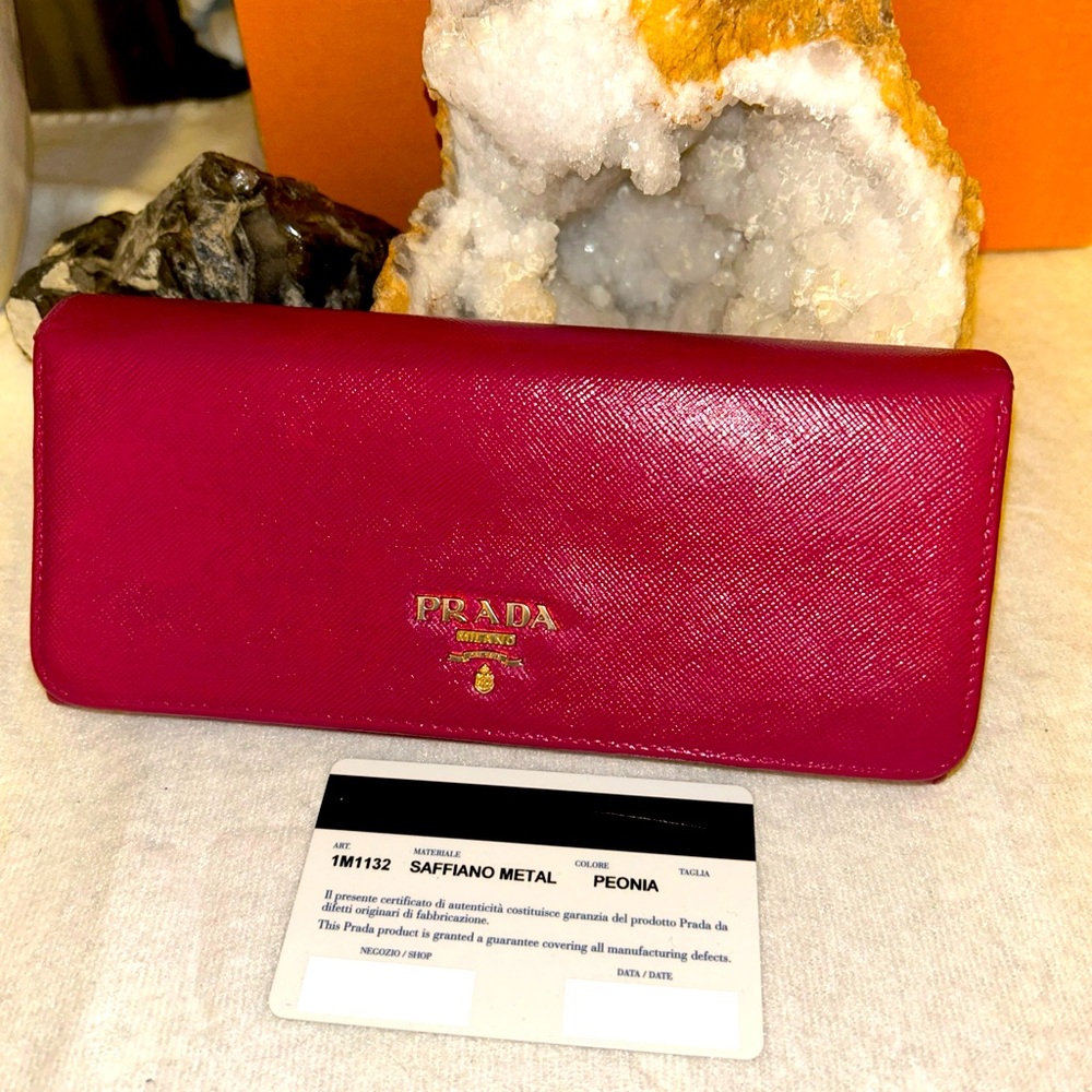 Prada Saffiano Metal Peonia Wallet Project, As Is